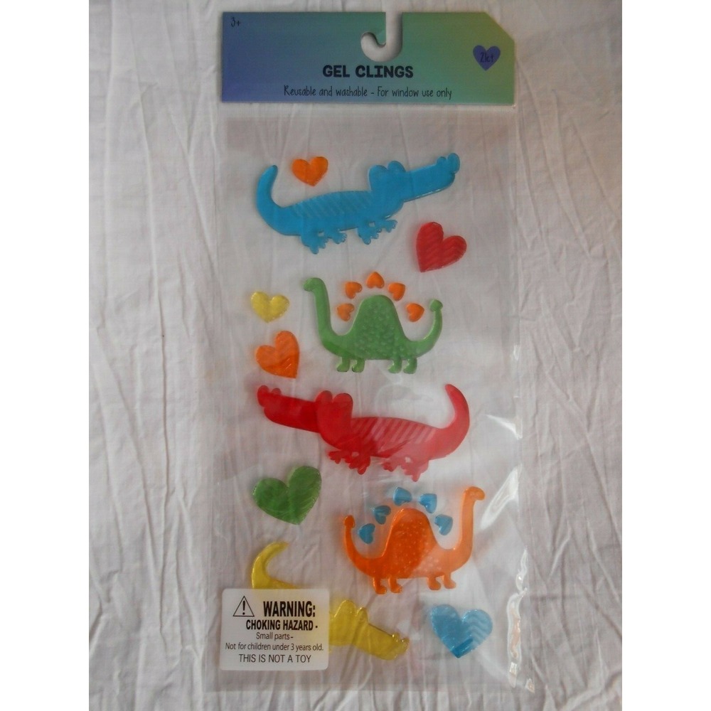 NEW Love Hearts Dinos Window Gel Clings Decorations 21 ct Dinosaurs Alligators!